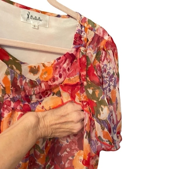 Xara by Georgetown Pullover-Puffy Sleeves-Sheer-Lined-.Size Large - Picture 4 of 9